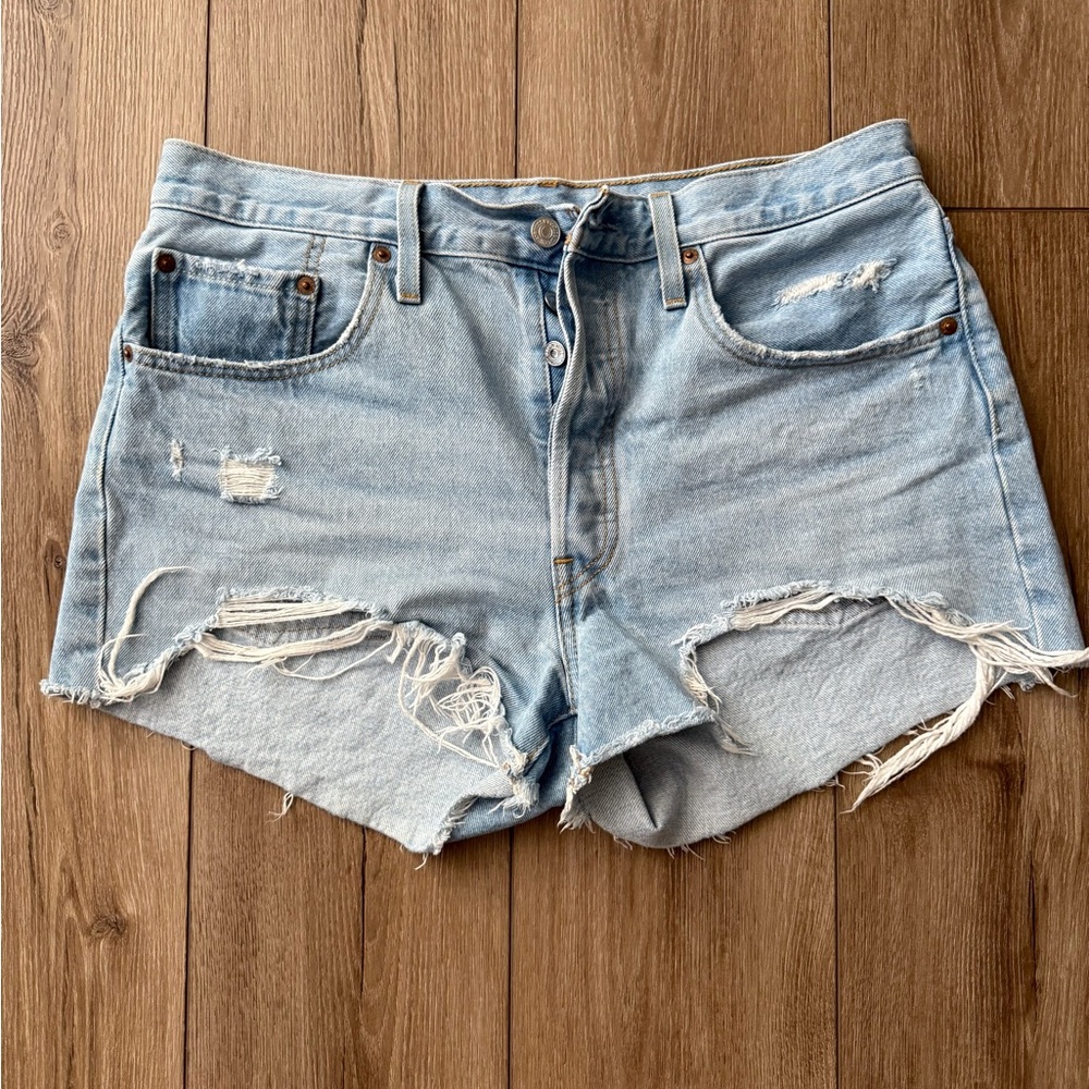 Levi 501s Light Blue Distressed Cutoff Denim Shorts